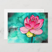 ピンクの花素晴らし蓮の水彩 ポストカード (正面/裏面)