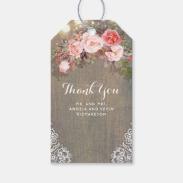 ピンクの花素朴と木結婚の花 ギフトタグ