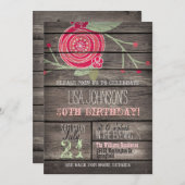 ピンクの花素朴国50th誕生日パーティー 招待状 (正面/裏面)