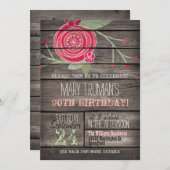 ピンクの花素朴国90th誕生日パーティー 招待状 (正面/裏面)