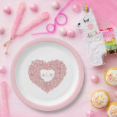 ピンクの花結婚のチューリップハート花束モノグラム ペーパープレート (パーティー)