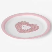 ピンクの花結婚のチューリップハート花束モノグラム ペーパープレート (アングル)