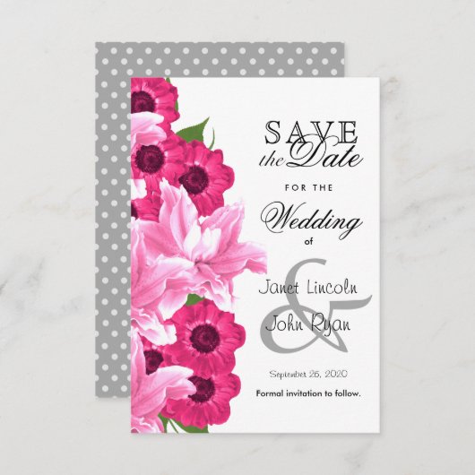 ピンクの花結婚のデザイン – 日付を保存 セーブザデート (正面/裏面)