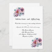 ピンクの花結婚の咲く 招待状 (正面/裏面)