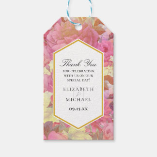 ピンクの花結婚の感謝メッセージカード ギフトタグ