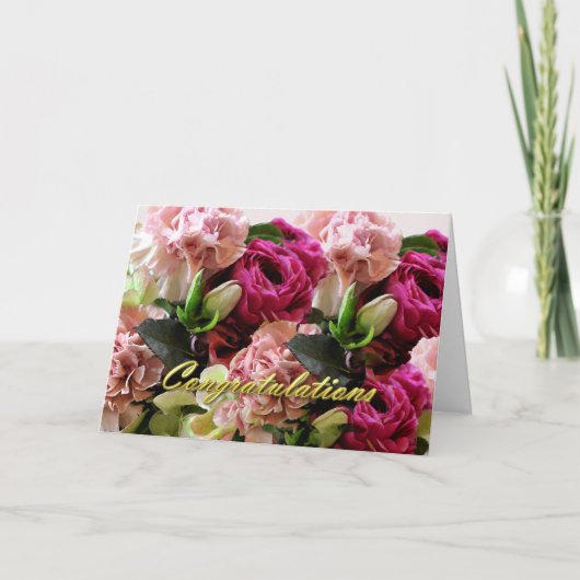 ピンクの花結婚の祝いカード カード (正面)