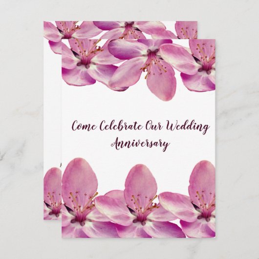 ピンクの花結婚の記念日招待状 招待状 (正面/裏面)