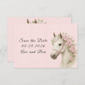 ピンクの花絵を描の馬の結婚式の日付を保存 (正面/裏面)