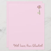 ピンクの花絵画の文房具紙 (正面/裏面)