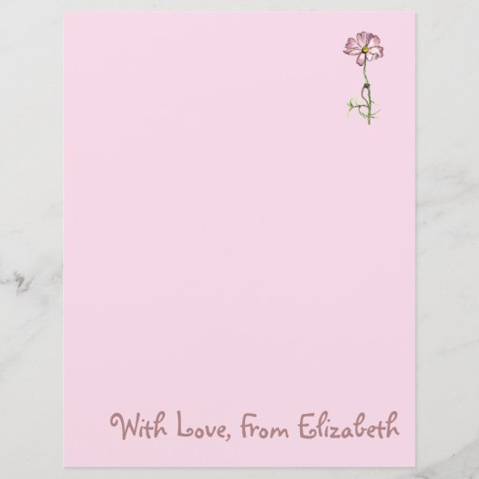 ピンクの花絵画の文房具紙 (正面)