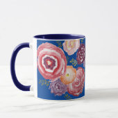 ピンクの花絵画の花束コーヒーマグ マグカップ (左)