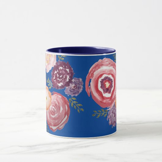 ピンクの花絵画の花束コーヒーマグ マグカップ (中央)