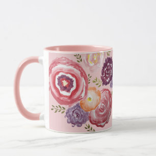 ピンクの花絵画の花束コーヒーマグ マグカップ
