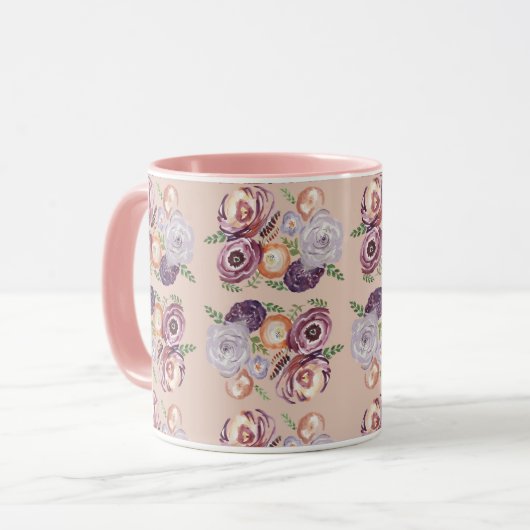 ピンクの花絵画の花束コーヒーマグ マグカップ (正面左)
