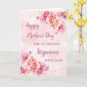 ピンクの花継母ハッピーマザーズデイカード カード (黄色い花)