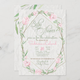 ピンクの花緑のテラリウム赤ちゃんシャワー 招待状