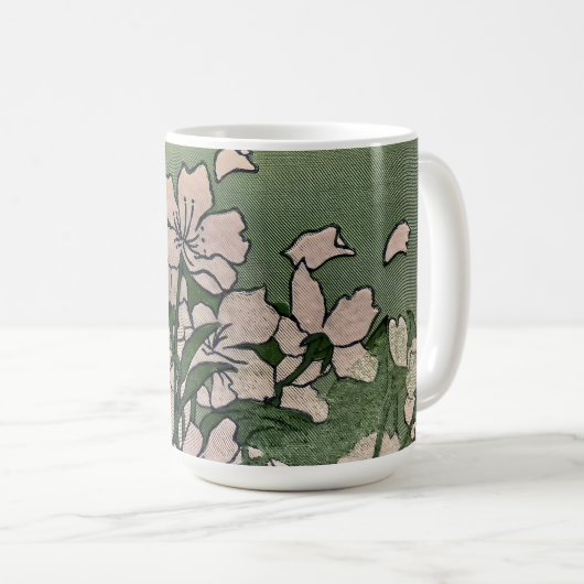 ピンクの花緑 コーヒーマグカップ (正面右)