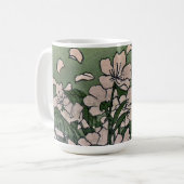 ピンクの花緑 コーヒーマグカップ (正面左)
