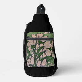ピンクの花緑 スリングバッグ