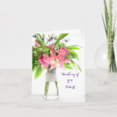 ピンクの花考えたちもうすぐ元気になるカード カード (正面)