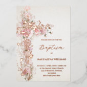 ピンクの花聖クロスバプティスフォイル招待状 箔招待状 (正面)