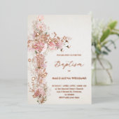 ピンクの花聖クロスバプティスフォイル招待状 箔招待状 (立ち正面)