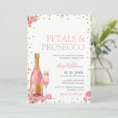 ピンクの花花びらとプロセッコブライダルシャワー 招待状 (スタンド正面)
