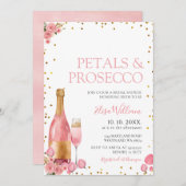ピンクの花花びらとプロセッコブライダルシャワー 招待状 (正面/裏面)