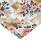 ピンクの花花花花花束付き金ゴールドと白い正方形 テーブルクロス (アングル)