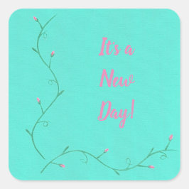 ピンクの花芽が緑を確認する新しい日 スクエアシール