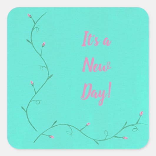 ピンクの花芽が緑を確認する新しい日 スクエアシール (正面)