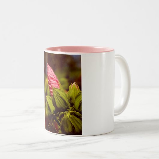 ピンクの花芽写真マグカップ ツートーンマグカップ (正面右)