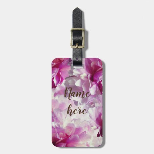 ピンクの花葉のカスタムラベル ラゲッジタグ (正面縦)