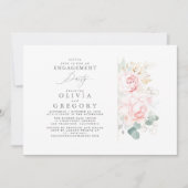 ピンクの花葉金ゴールド婚約パーティ 招待状 (正面)