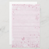 ピンクの花蝶が並んだ文房具紙 便箋 (正面/裏面)