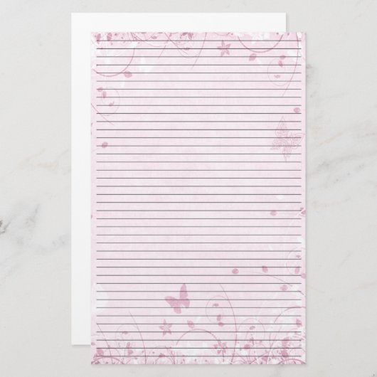 ピンクの花蝶が並んだ文房具紙 便箋 (正面/裏面)