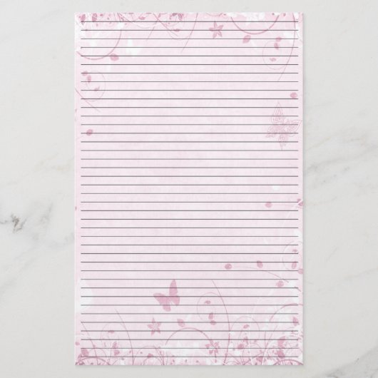 ピンクの花蝶が並んだ文房具紙 便箋 (正面)