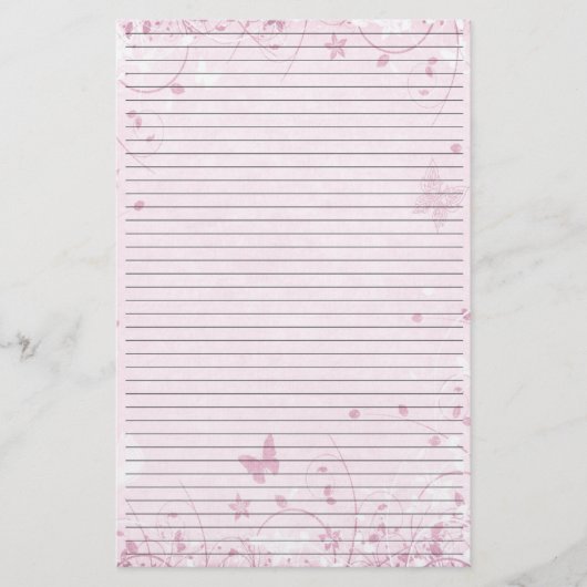 ピンクの花蝶が並んだ文房具紙 便箋 (正面)