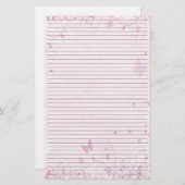 ピンクの花蝶が並んだ文房具紙 便箋 (正面/裏面)