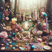 ピンクの花蝶バニーイースターピクニック シーズンカード