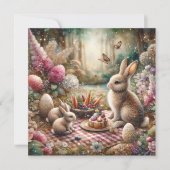 ピンクの花蝶バニーイースターピクニック シーズンカード (正面)