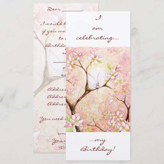 ピンクの花見 招待状 (正面/裏面)