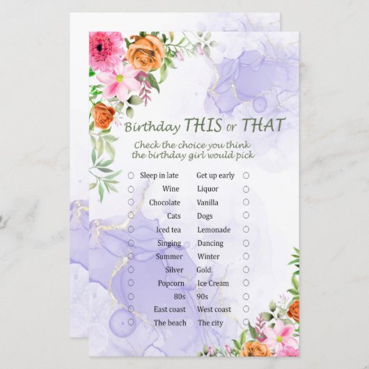 ピンクの花誕生日このゲームまたはそのゲーム (正面/裏面)