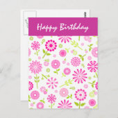ピンクの花誕生日葉書 ポストカード (正面/裏面)