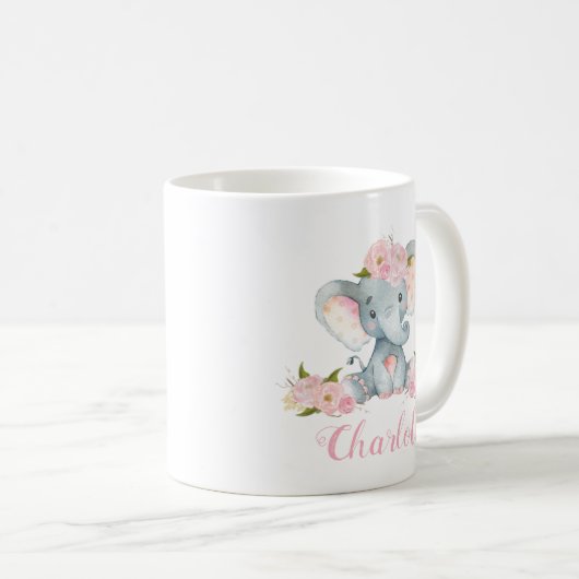 ピンクの花象のコーヒー・マグのギフト コーヒーマグカップ (正面右)
