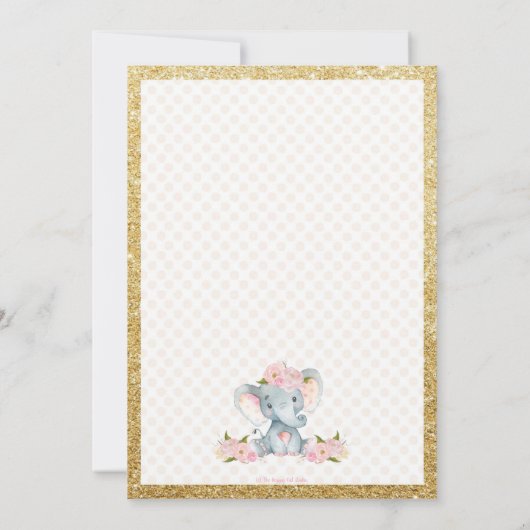 ピンクの花象のベビーシャワーの招待状の女の子 招待状 (裏面)
