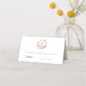 ピンクの花輪と金の十字架の洗礼 プレイスカード (正面)