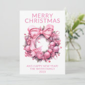 ピンクの花輪のクリスマスカード 招待状 (スタンド正面)