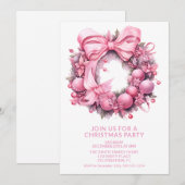 ピンクの花輪のクリスマスパーティー招待状 招待状 (正面/裏面)
