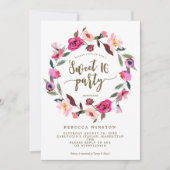 ピンクの花輪のスイート16パーティー招待状 招待状 (正面)
